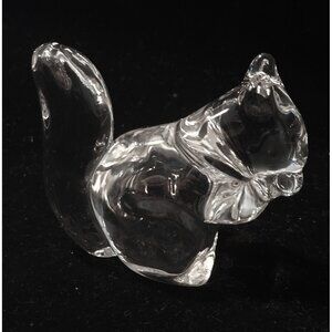 Hadeland Glassverk Clear Crystal Art Glass Squirrel w/ Nut Paperweight Figure